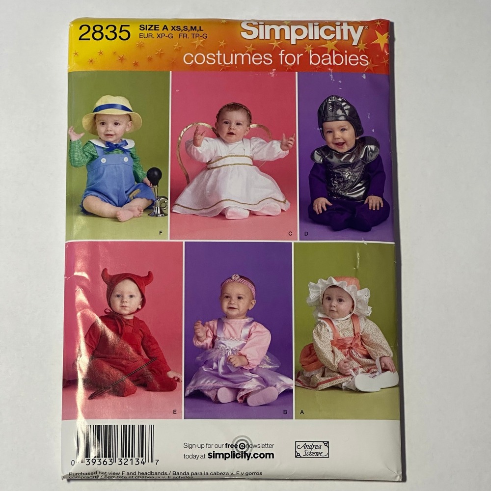 Simplicity 2835 Sewing Pattern Costumes for Babies Size A XS-L Multi-Color Uncut